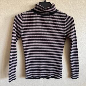 Wanko Cotton Wool Blend Turtleneck Pink Black Striped Long Sleeve Size F or S/M